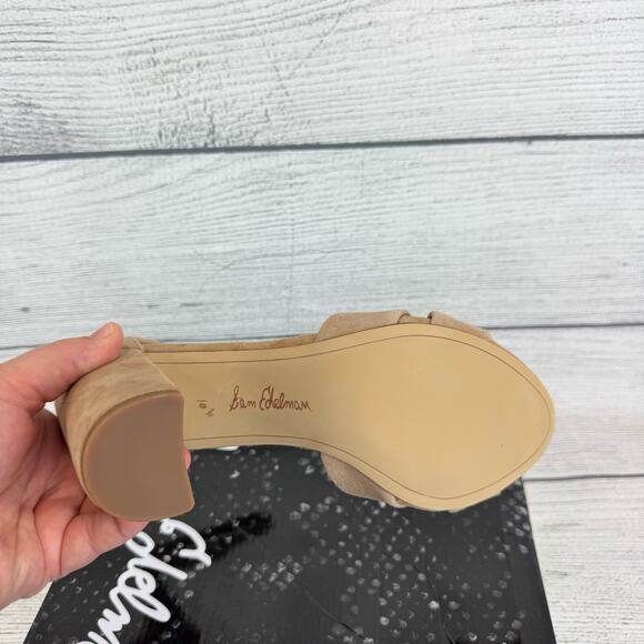 Sam Edelman Yancy Cream Suede Block Heel Ankle Strap Sandal Size 10 - Picture 7 of 8